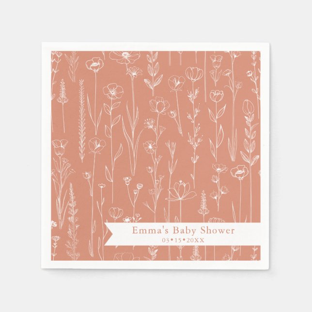 Guardanapo De Papel Terracotta Wildflower Baby Shower | Floral Pattern (Frente)