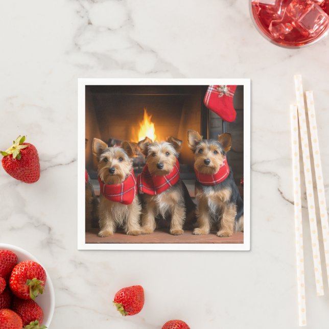 Guardanapo De Papel Terrier Australiano junto à Lareira Natal (Insitu)