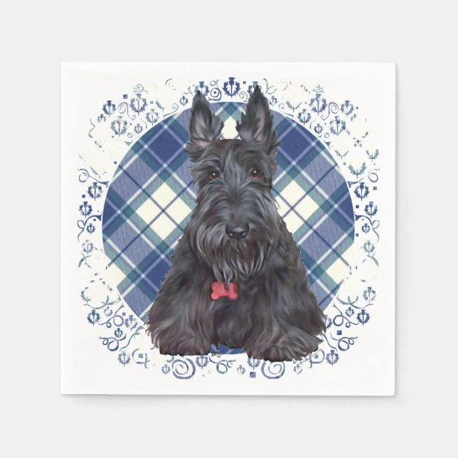 Guardanapo De Papel Terrier Escocês em Tartan (Frente)