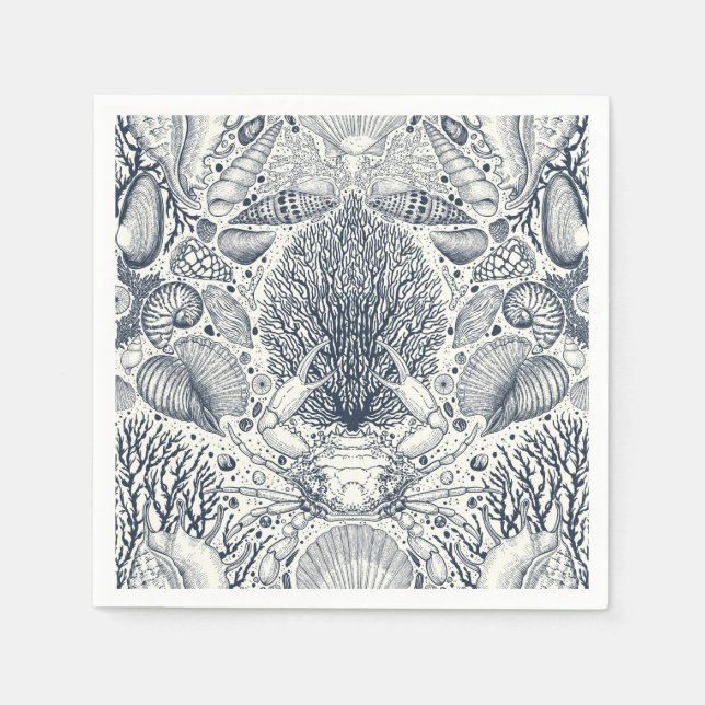 Guardanapo De Papel Tesouros de praia, conchas marinhas, caranguejo, c (Frente)