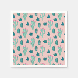 Guardanapo De Papel Teste padrão bonito do cacto do rosa e do verde