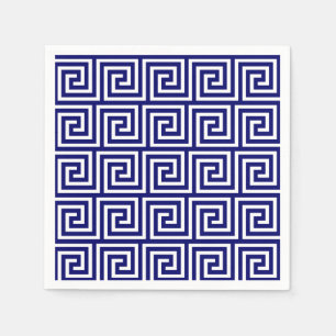Guardanapo De Papel Teste padrão chave grego branco dos azuis marinho