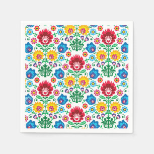 Guardanapo De Papel Teste padrão floral da arte popular do coração