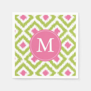 Guardanapo De Papel Teste padrão verde e cor-de-rosa Monogrammed dos