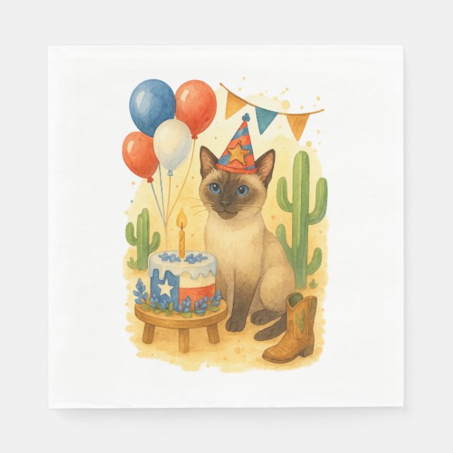 Guardanapo De Papel Texas Birthday Themed for Cat Lovers  (Frente)