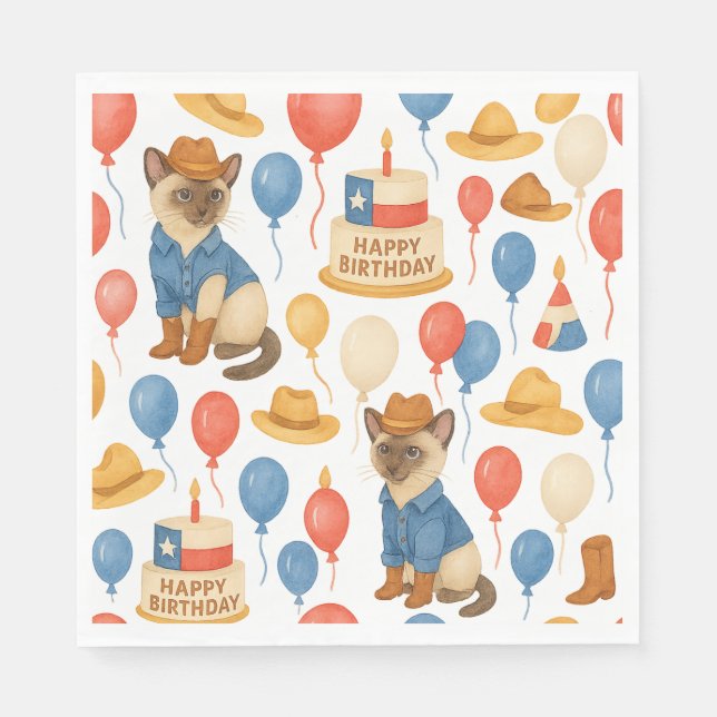 Guardanapo De Papel Texas Birthday Themed for Cat Lovers (Frente)