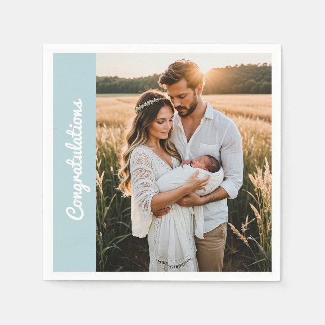 Guardanapo De Papel text and photo custom personalized party blue  (Frente)