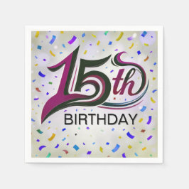 Guardanapo De Papel Texto De Aniversário De 15 Com Confetti