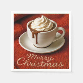 Guardanapo De Papel Texto de Feliz Natal Com Bebida de Chocolate Quent