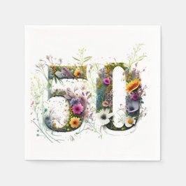 Guardanapo De Papel Texto de Flores Silvestres Decorativas para 50º An