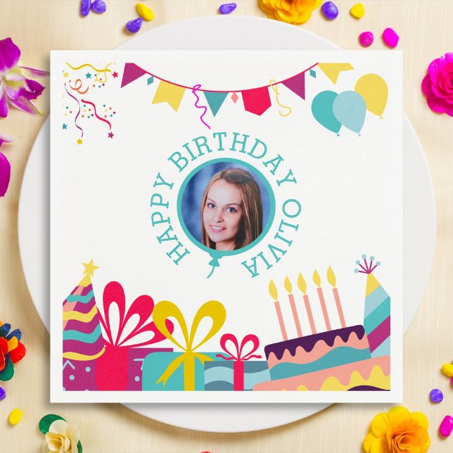 Guardanapo De Papel Texto de Fotografia Personalizada de Festa de aniv (Criador carregado)