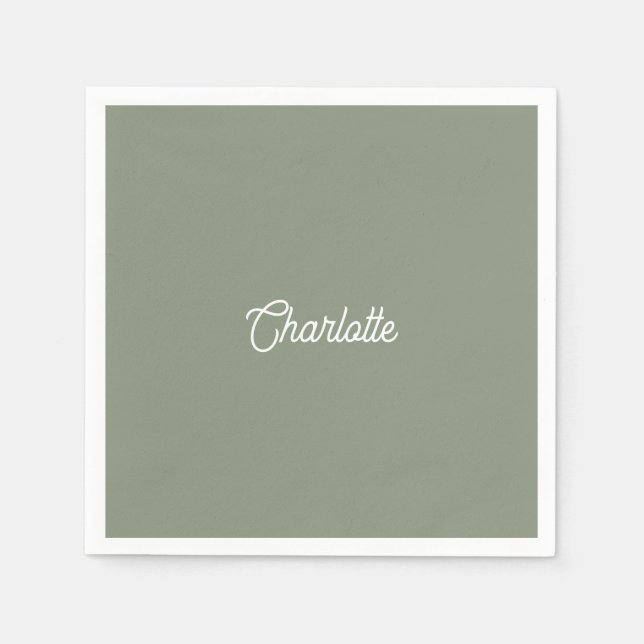 Guardanapo De Papel texto de nome personalizado Sage Green branco mini (Frente)