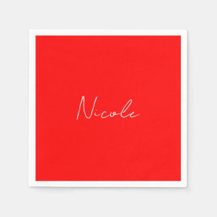 Guardanapo De Papel Texto manual Elegante Nome vermelho branco comum