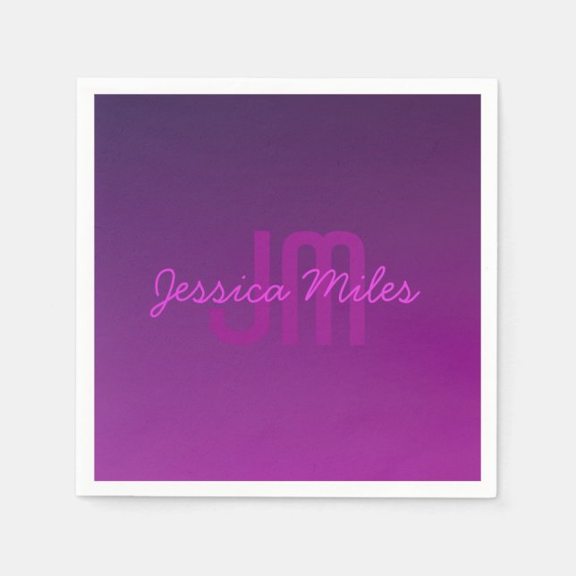 Guardanapo De Papel Texto Monograma Editável Moderno e Ombre Roxo (Frente)