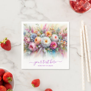 Guardanapo De Papel Texto Personalizado à Mão Rosa Floral Aquarela