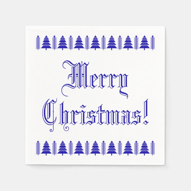 Guardanapo De Papel Texto Personalizado da Árvore de Natal Azul e Bran (Frente)