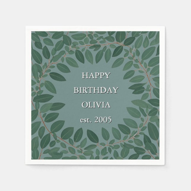 Guardanapo De Papel Texto personalizado eucalipto Quadro Napkin - azul (Frente)