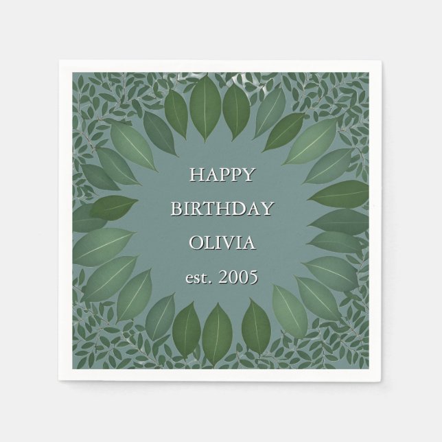 Guardanapo De Papel Texto personalizado eucalipto Quadro Napkin - azul (Frente)