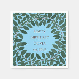 Guardanapo De Papel Texto personalizado eucalyptus Frame Napkin - azul