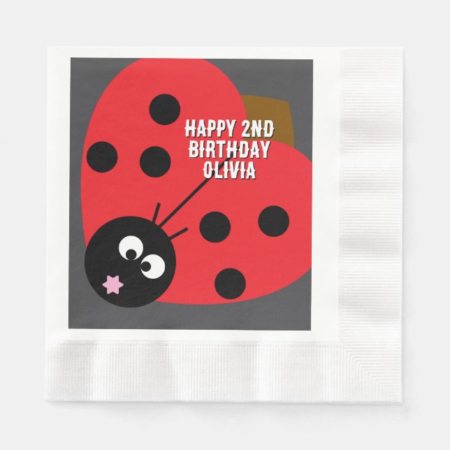 Guardanapo De Papel Texto Personalizado Festa de Ladybird - Cartoon Bo (Frente)