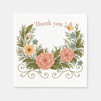 Guardanapo De Papel Thank You — Floral Half-Crown Paper Napkin