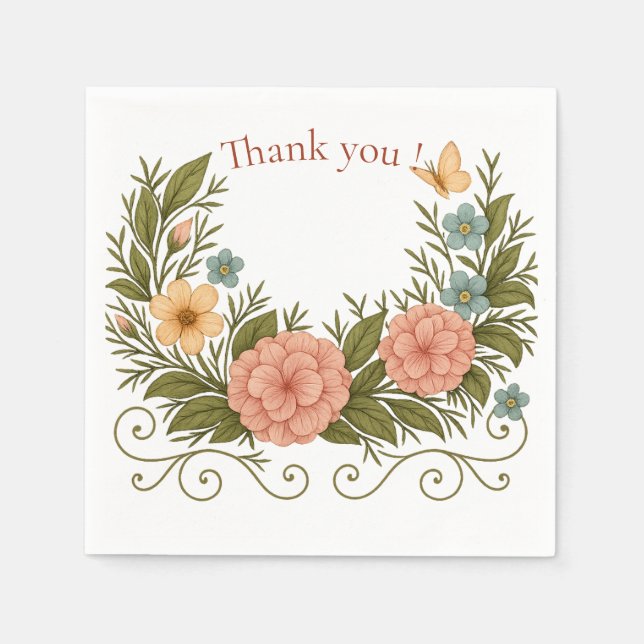 Guardanapo De Papel Thank You — Floral Half-Crown Paper Napkin (Frente)