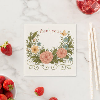 Guardanapo De Papel Thank You — Floral Half-Crown Paper Napkin