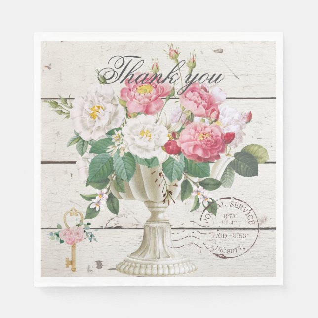 Guardanapo De Papel Thank you Rustic wood Botanical family dining time (Frente)