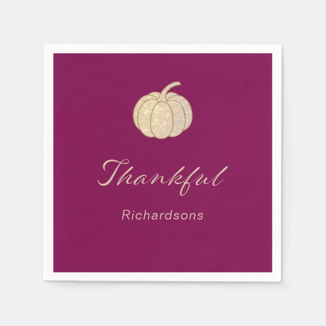 Guardanapo De Papel Thankful Glitter Pumpkin burgundy Thanksgiving (Frente)