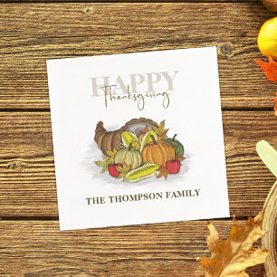 Guardanapo De Papel Thanksgiving Cornucopia Watercolor Elegant Harvest