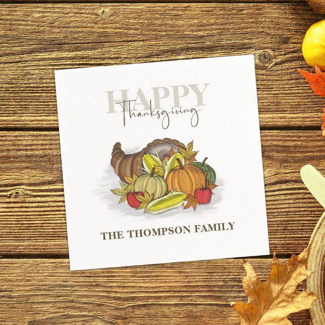 Guardanapo De Papel Thanksgiving Cornucopia Watercolor Elegant Harvest (Criador carregado)