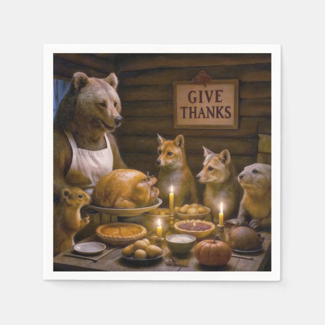 Guardanapo De Papel Thanksgiving Day Wildlife Turkey Dinner (Frente)