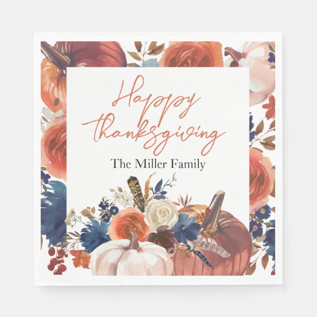 Guardanapo De Papel Thanksgiving fall autumn Pumpkins flowers Napkins (Frente)