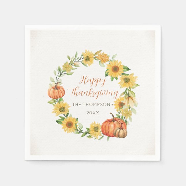 Guardanapo De Papel Thanksgiving Sunflowers and pumpkins (Frente)