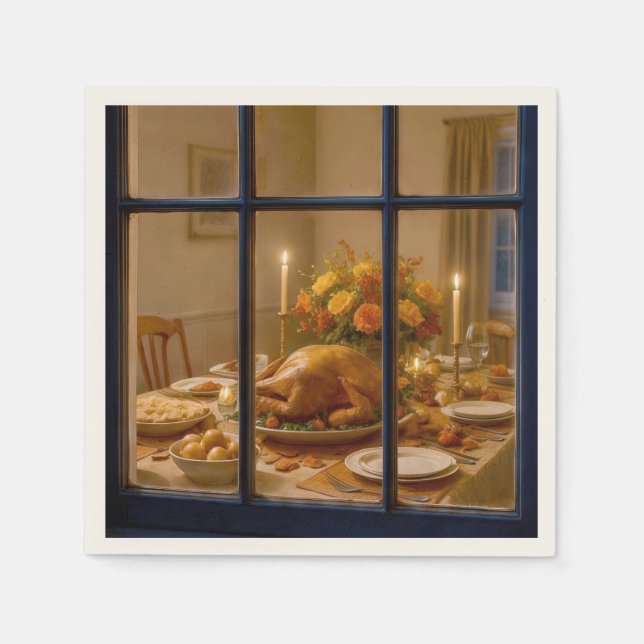 Guardanapo De Papel Thanksgiving Turkey Feast In Window (Frente)