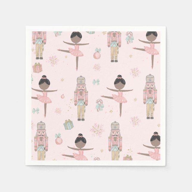 Guardanapo De Papel The Nutcracker Pink Christmas Ballet 1st Birthday (Frente)