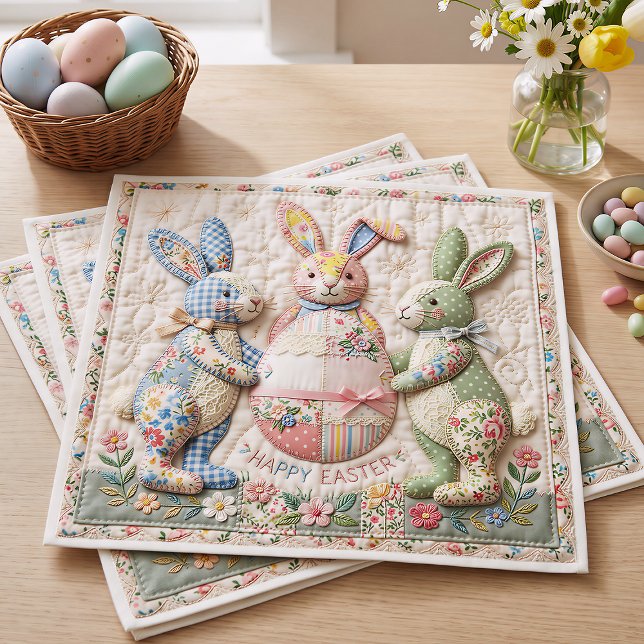 Guardanapo De Papel Three Easter Bunny Quilted Look (Criador carregado)