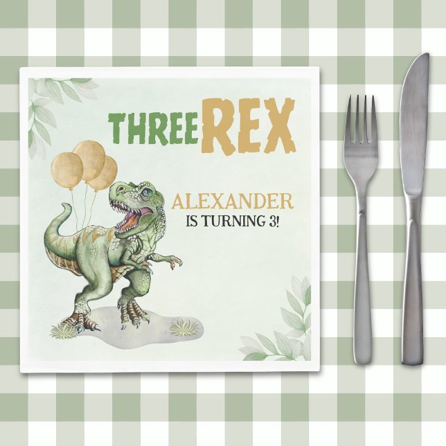 Guardanapo De Papel Three Rex - Birthday Boy with Dinosaur Theme (Criador carregado)