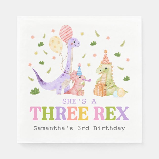 Guardanapo De Papel Three Rex Dinosaur Birthday (Frente)