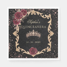 Tiara de Foto Quinceanera Floral Preta Rosa Dourad