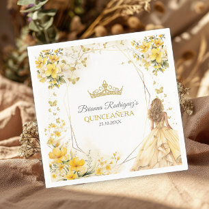 Guardanapo De Papel Tiaro Floral Borboletas Amarelo Dourado Quinceañer