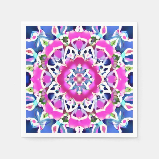 Guardanapo De Papel Tie Dye Mandala Padrão Denim Azul e Rosa (Frente)