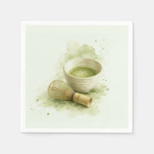 Tigela de Matcha em Aquarela e Batedeira de Bambu 