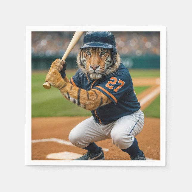 Guardanapo De Papel Tiger Baseball Player #27 Up To Bat (Frente)