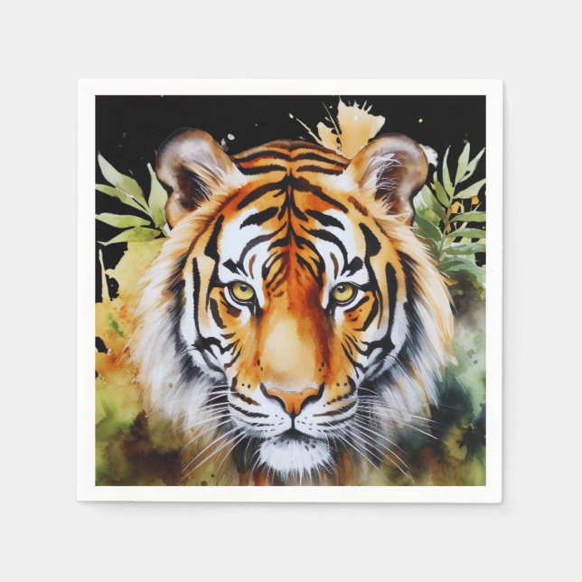 Guardanapo De Papel Tiger Pastel Flowers Safari Watercolor Savannah (Frente)