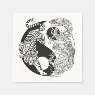 Guardanapo De Papel Tigre branco versus dragão verde no yin yang n