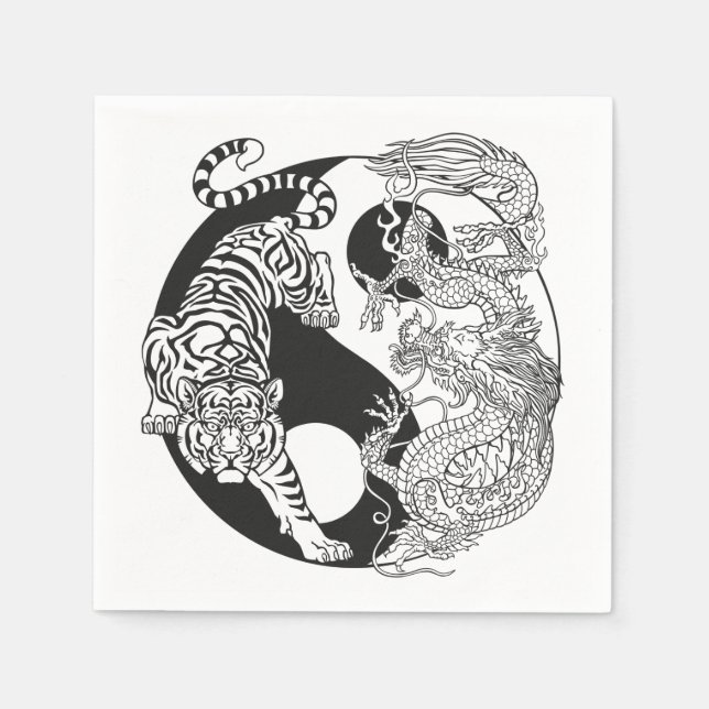 Guardanapo De Papel Tigre branco versus dragão verde no yin yang n (Frente)