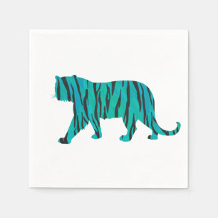 Guardanapo De Papel Tigre Preto e Estampa em Azul Turquesa