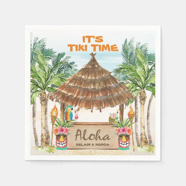 Guardanapo De Papel Tiki Luau | Praia Tropical Aloha (Frente)