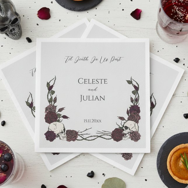 Guardanapo De Papel Til Death Do Us Part Gothic Skull & Rose Wedding (Til Death Gothic Wedding Napkins for Hallowedding or Gothic Party for Her. Dramatic Skull and Roses)